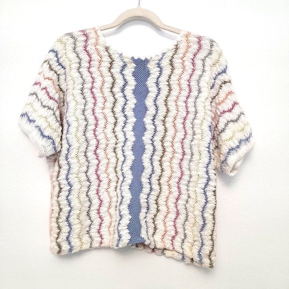 Bonnie & Bill New York 70s Cream Periwinkle Multicolor Zig Zag Design Sweater - Picture 5 of 8